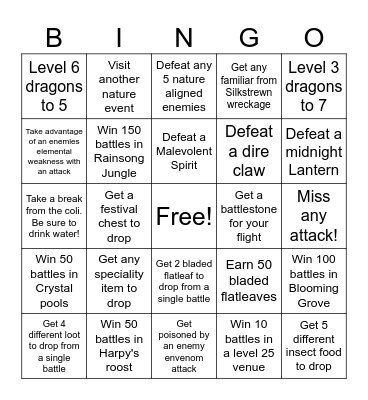 Cygnus's Cicada Coliseum Clash 2 Bingo Card