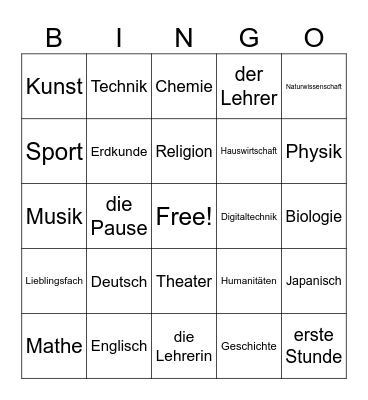 Subjects Bingo Card