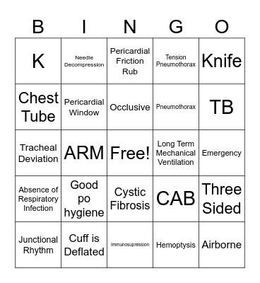 Cardiac & Respiratory Bingo Card