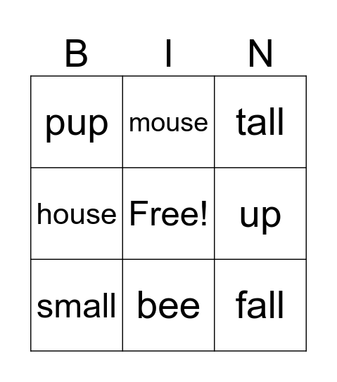 Hop on pop Bingo Card