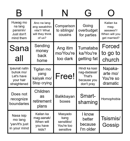 Apir Tayo, Sumakit ang Ulo ko Bingo Card