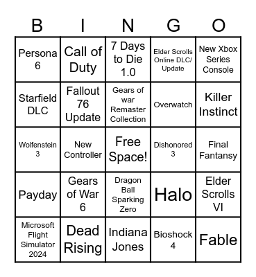 Xbox Showcase 2024 Bingo Card