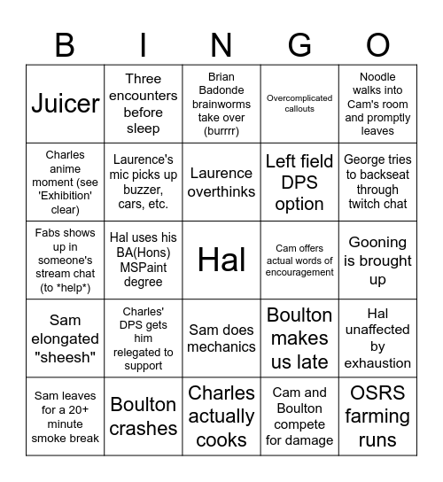 Day One Raid Bingo Card