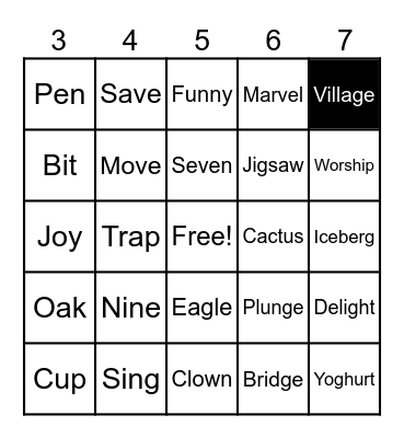 Word Bingo Card