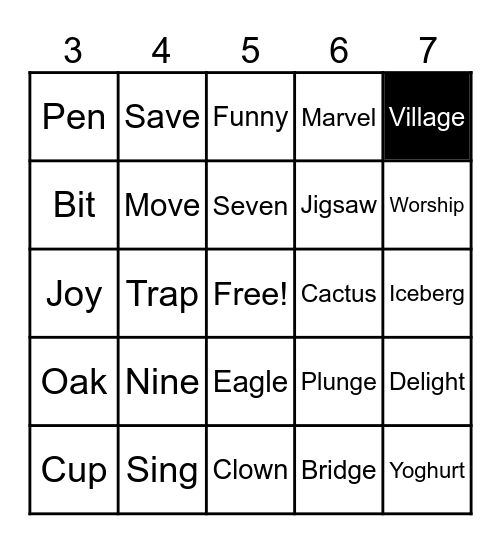 Word Bingo Card
