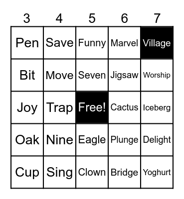 Word Bingo Card