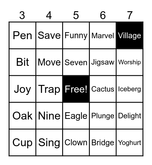 Word Bingo Card