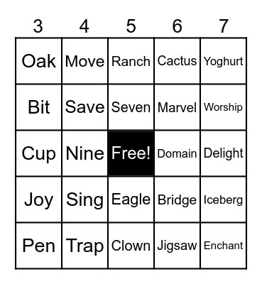 Word Bingo Card