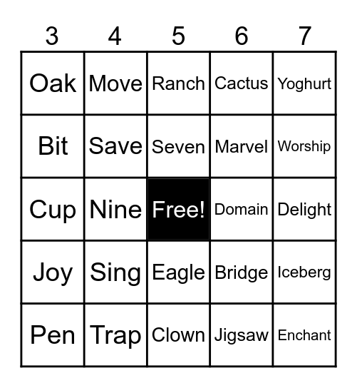 Word Bingo Card