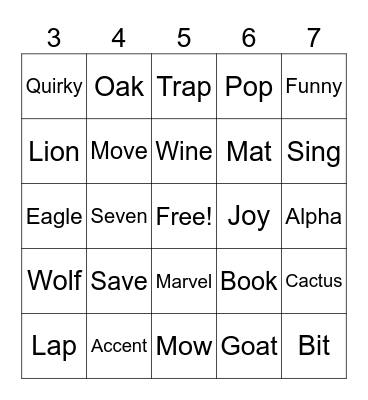 Word Bingo Card