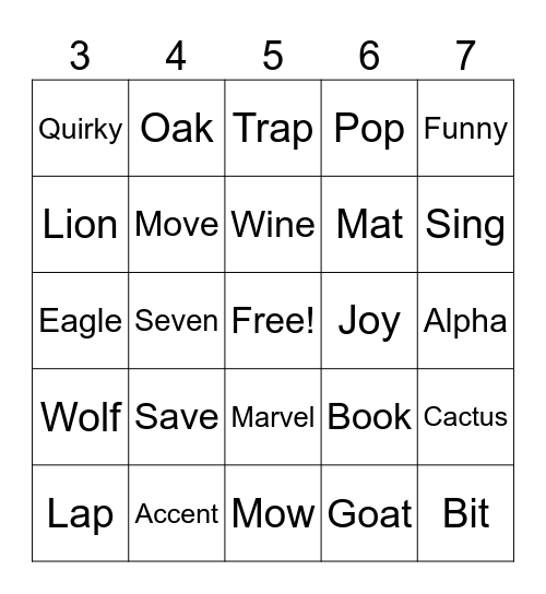 Word Bingo Card