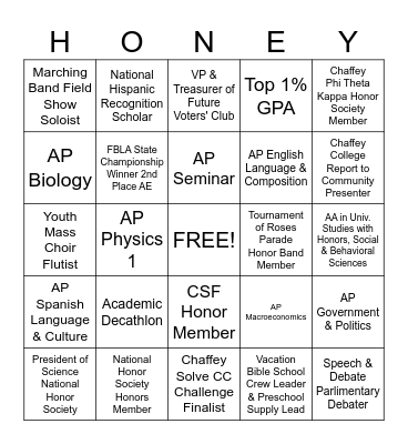 Joaquin's Busy Bee Activities Bingo Card