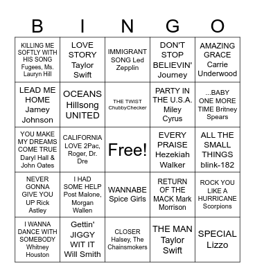 Teacher Music Bingo Card