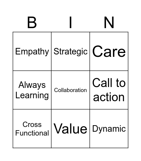 CUSTOMER FIRST Bingo Card