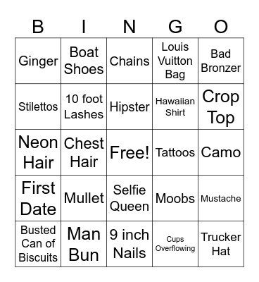 People Watching Bingo Card