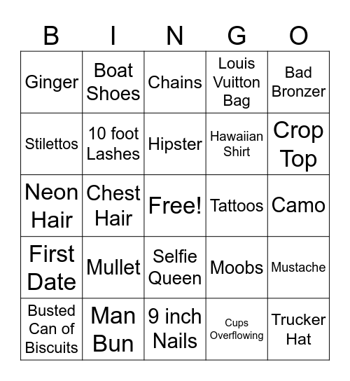 People Watching Bingo Card