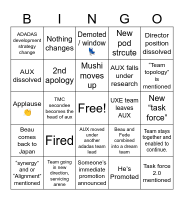 End Game Bingo Card