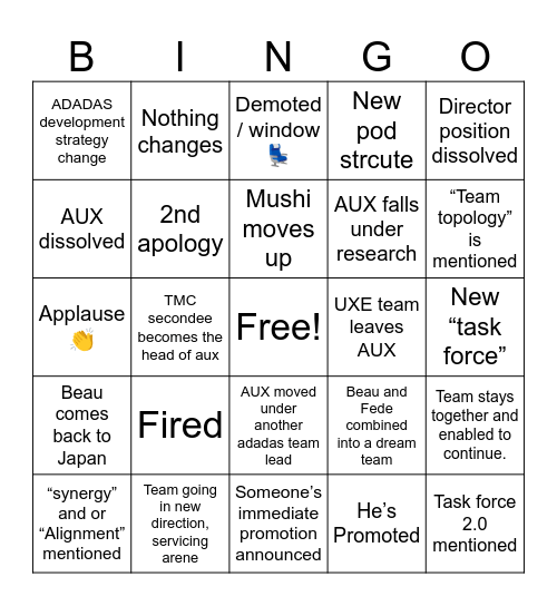 End Game Bingo Card
