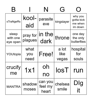 bring me the horizon Bingo Card