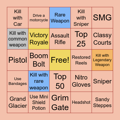 Fortnite Wrecked Bingo Card