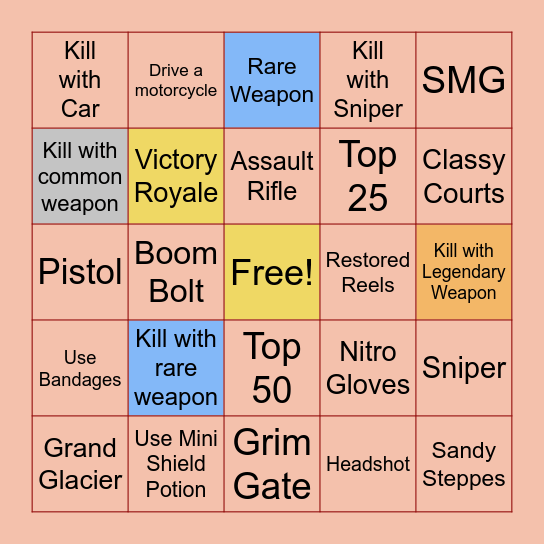 Fortnite Wrecked Bingo Card