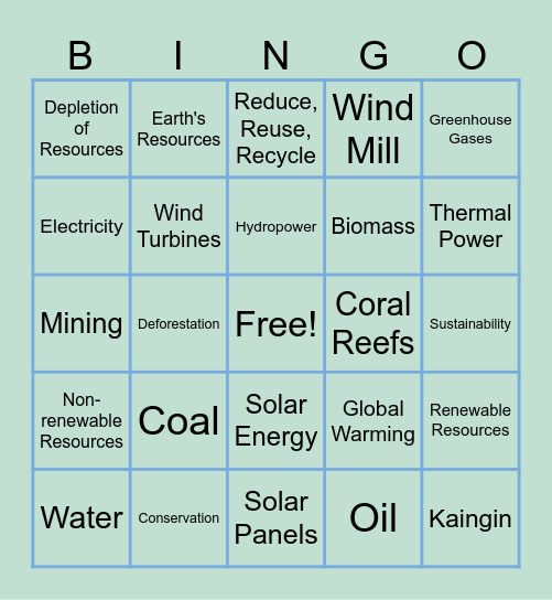 Earth's Resources Bingo Card