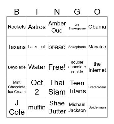 Dorian Bingo Card