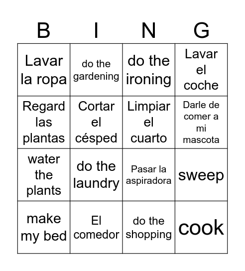 Chores Bingo Card