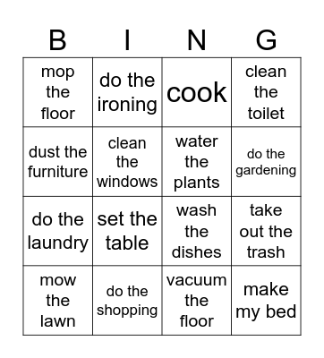 Chores Bingo Card