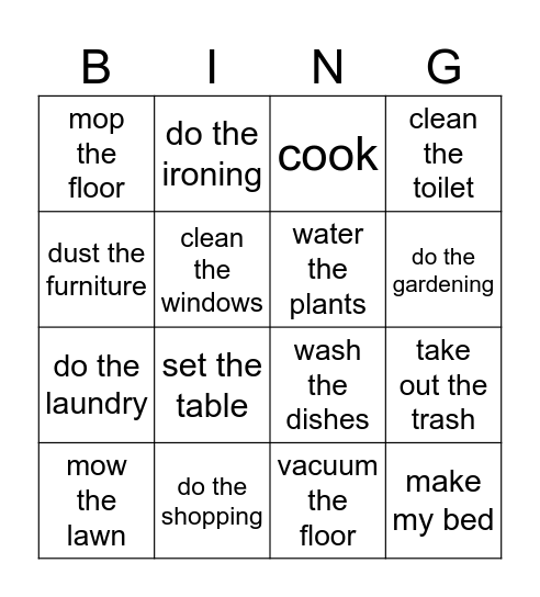 Chores Bingo Card