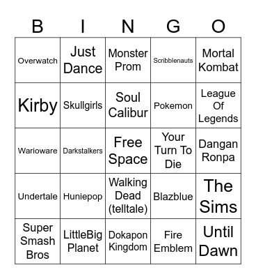 Video Game Bingo Card