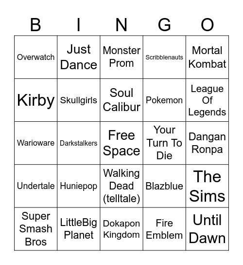 Video Game Bingo Card