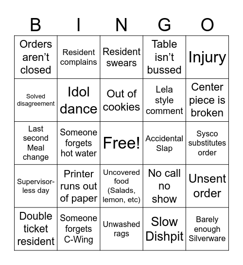 Server Bingo Week 5-27 Bingo Card