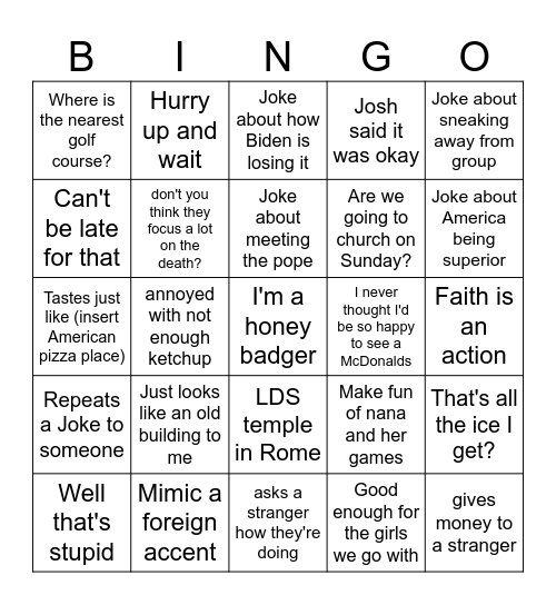 Ivan Bingo! Bingo Card