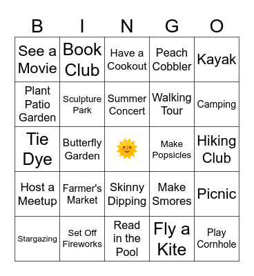 🌞 Solo Summer Bucket List Bingo 🌞 Bingo Card