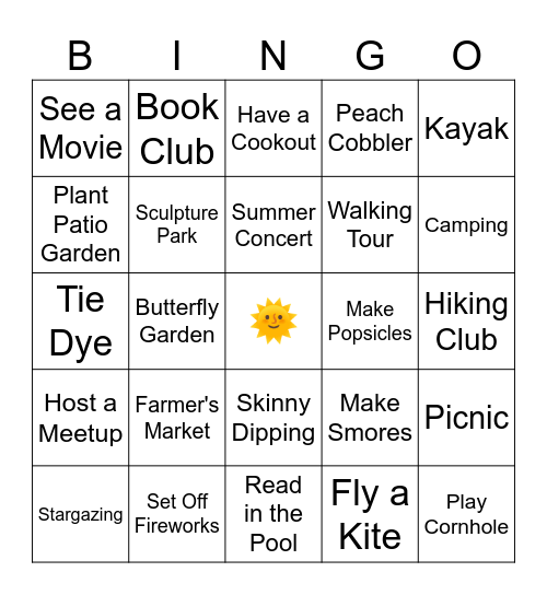 🌞 Solo Summer Bucket List Bingo 🌞 Bingo Card
