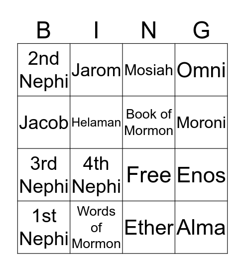 Book of Mormon Bingo Card