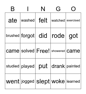 Past Tense Verbs Hobbies Bingo Card