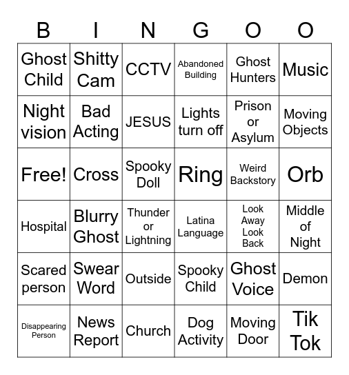 Boing GHOST Bingo Card