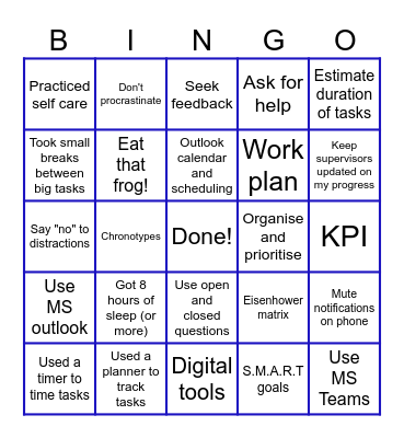 BSBPEF202 Time Management BINGO Card