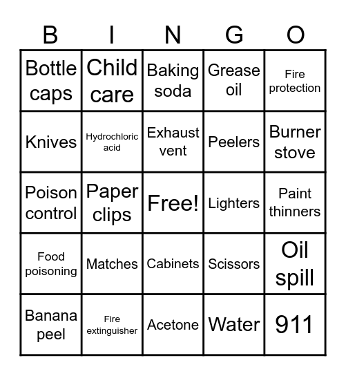 Safety Precautions in Food Preparation Bingo Card