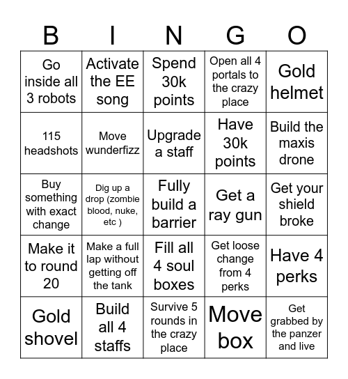 BO3 Zombies Origins Bingo Card