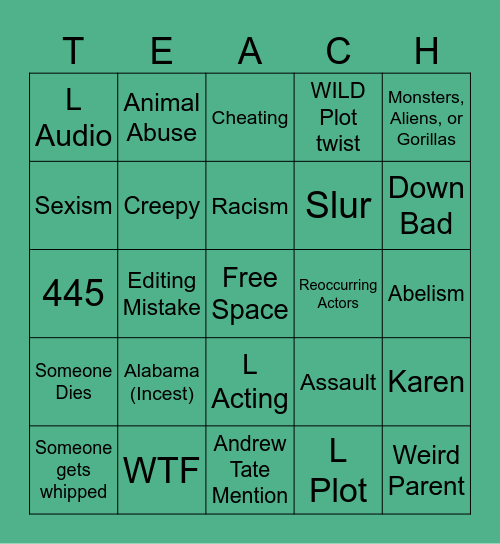 Tomorrow's Teachings Bingo Card