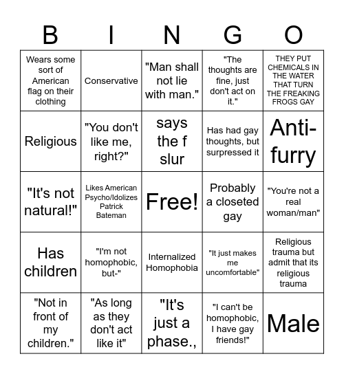 Homophobia Bingo Card