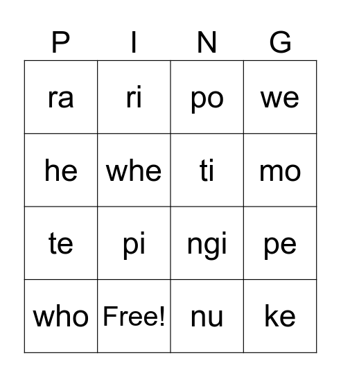 kuoro | syllables Bingo Card