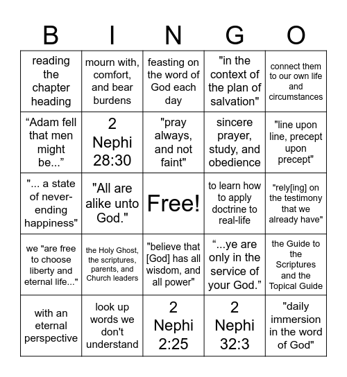 Book of Mormon Doctrinal Mastery 2024 Bingo Card