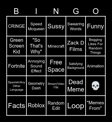 YouTube Shorts Bingo Card