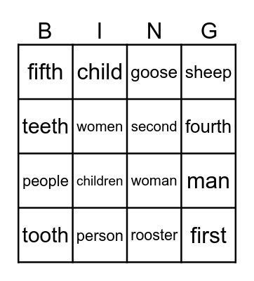 Unit 15 Bingo Card