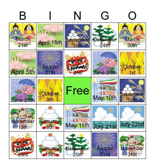 Months Bingo Card