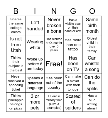 Ice Breaker Bingo Card